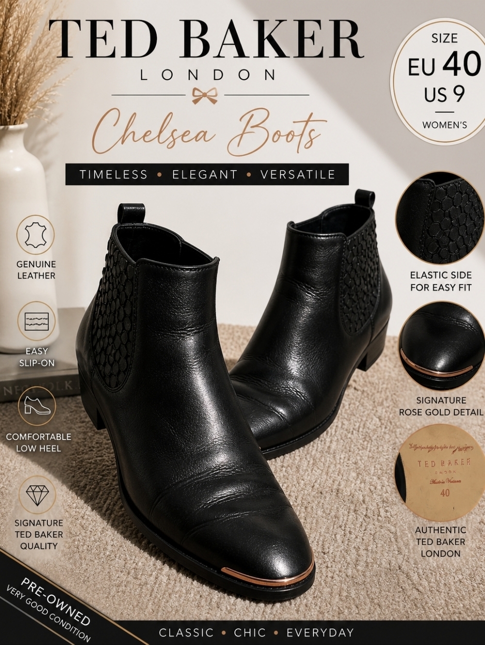 Ted Baker Chelsea Boots Black Leather  | Trendy